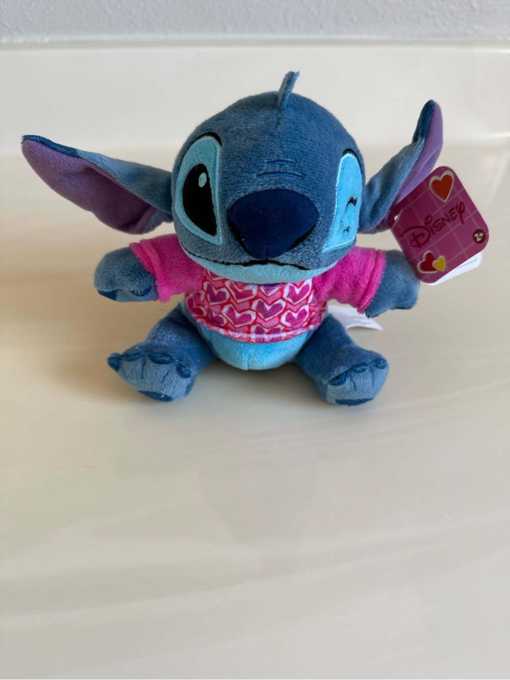 New Disney Blue Stitch Plush with Pink Heart Sweater